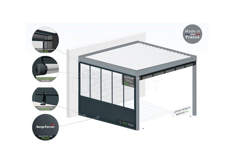 Bâche de fermeture sur-mesure pour pergola motif Lignes | CloZIP